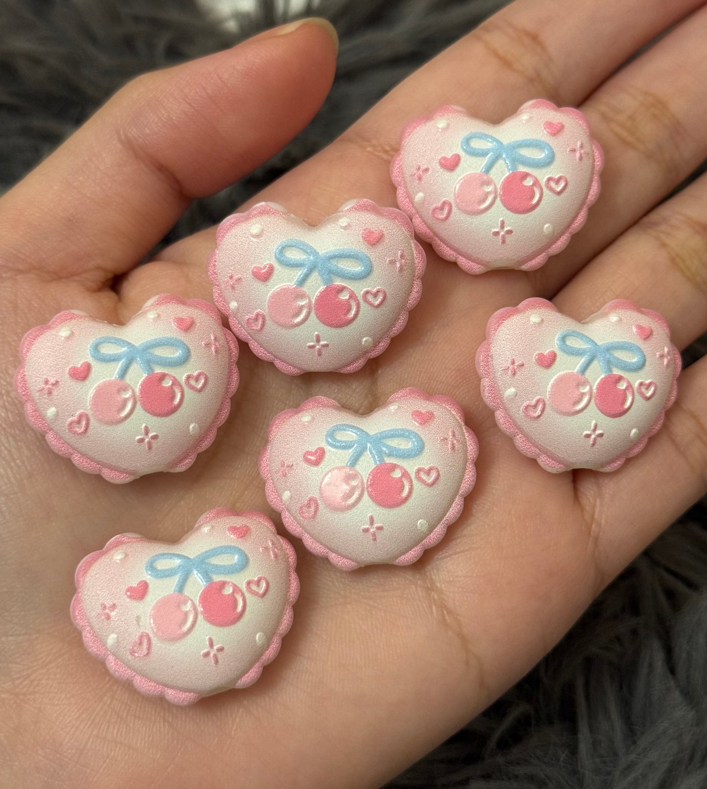 Heart-cherrybow beads 6pcs