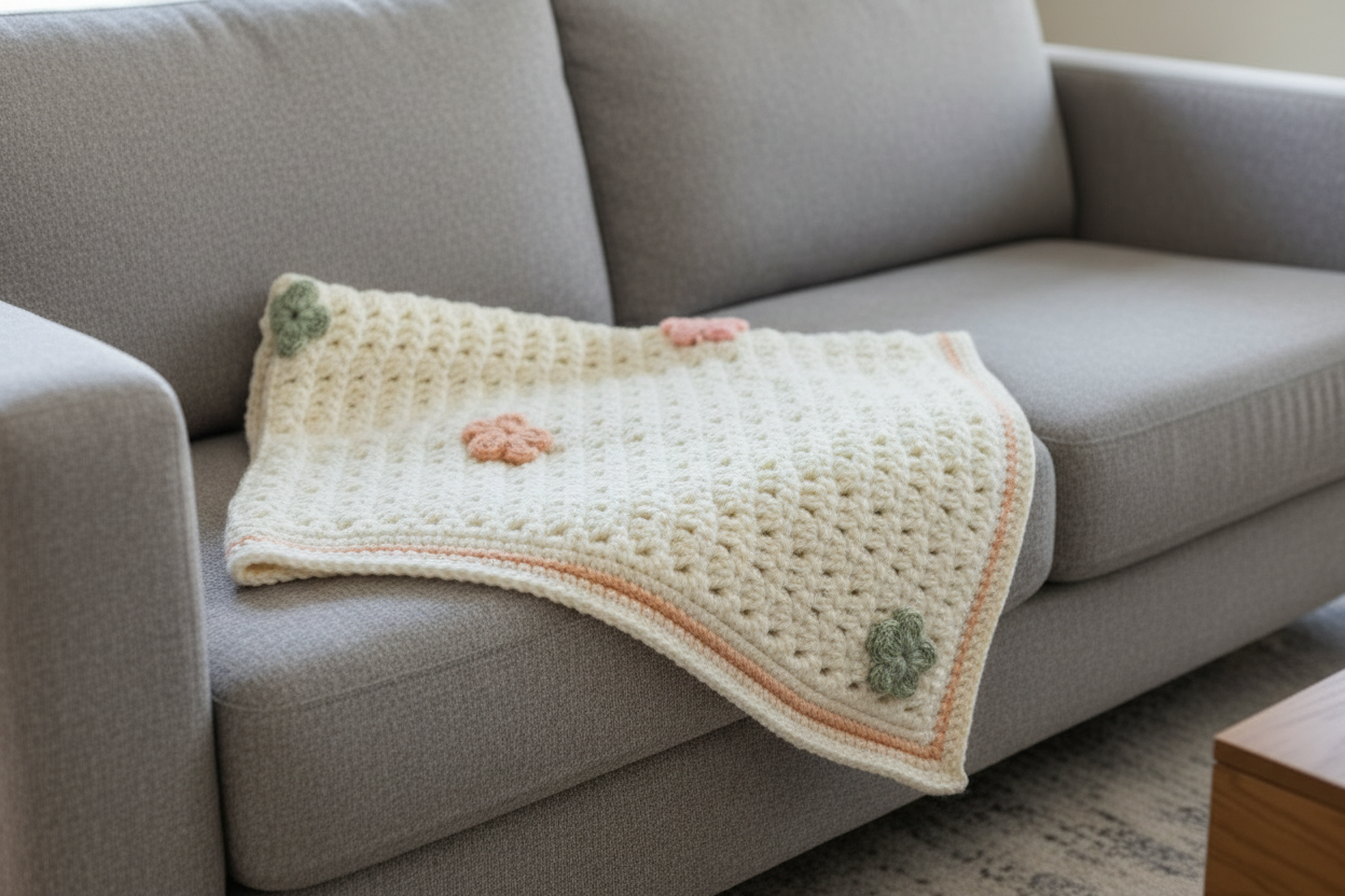 Crochet baby blanket with flowers