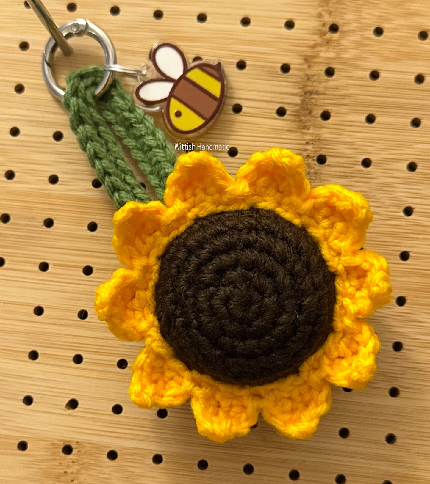 Crochet Sunflower with bee bag charm